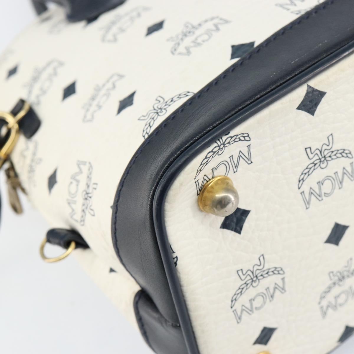 MCM Logogram Vicetos Hand Bag PVC Leather White Gold Auth 155639