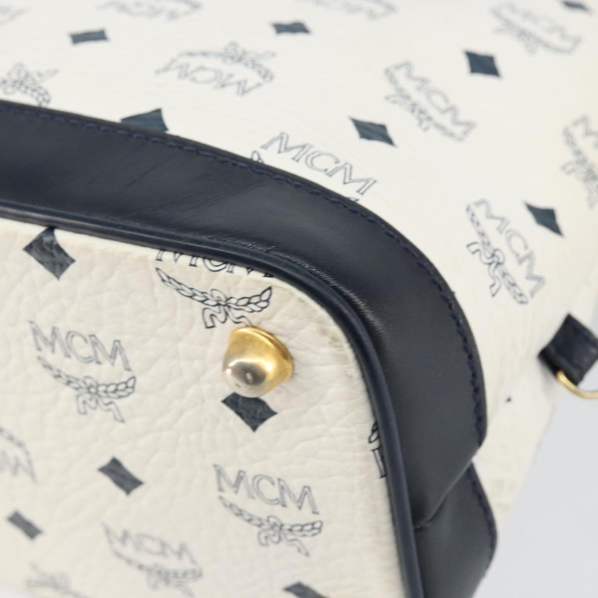MCM Logogram Vicetos Hand Bag PVC Leather White Gold Auth 155639