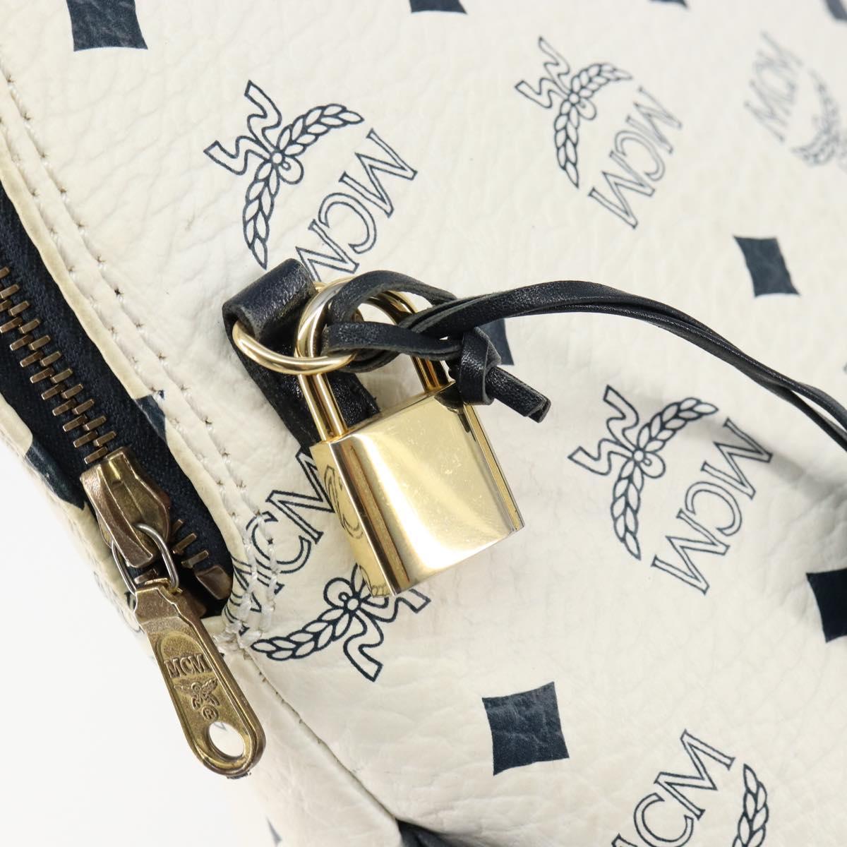 MCM Logogram Vicetos Hand Bag PVC Leather White Gold Auth 155639