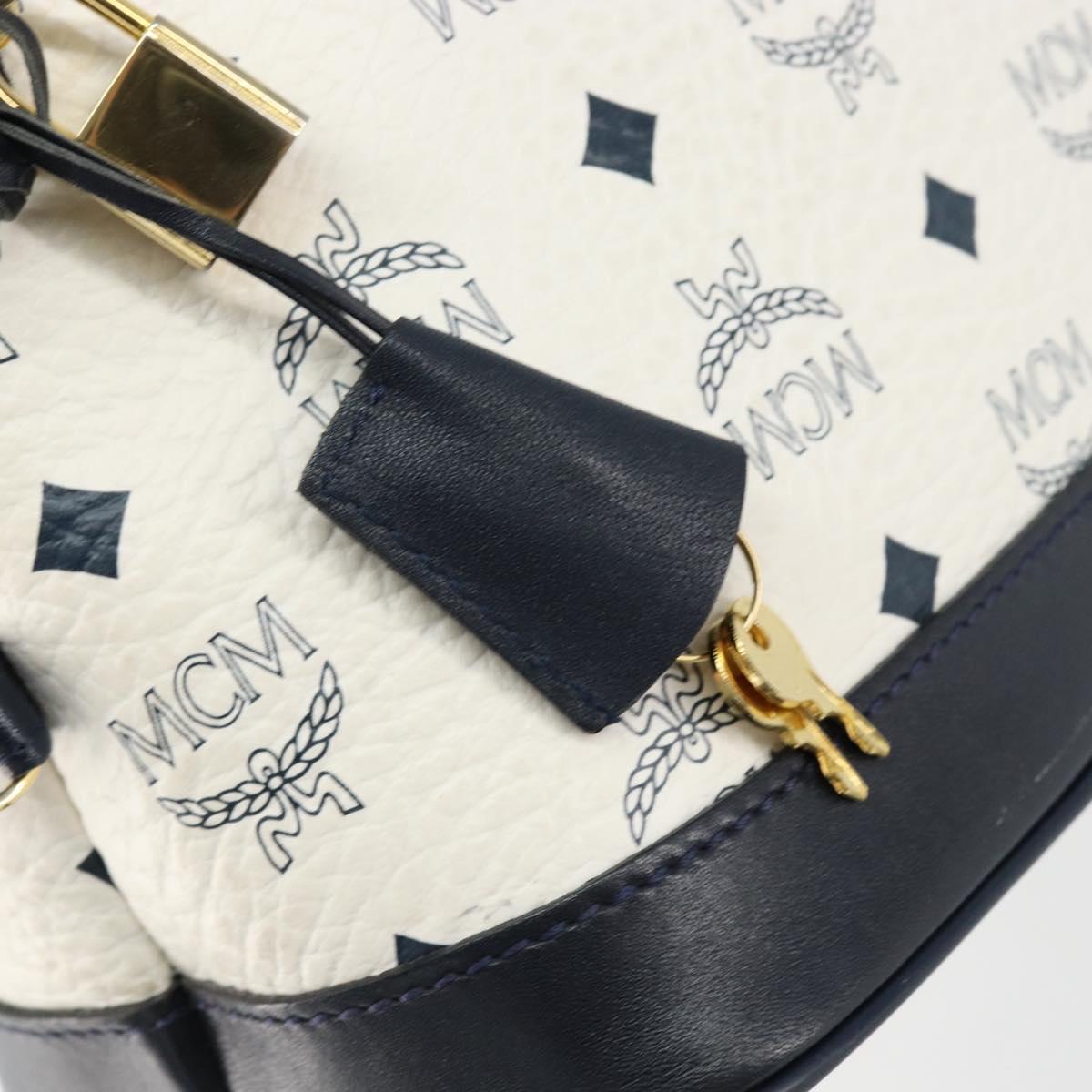 MCM Logogram Vicetos Hand Bag PVC Leather White Gold Auth 155639