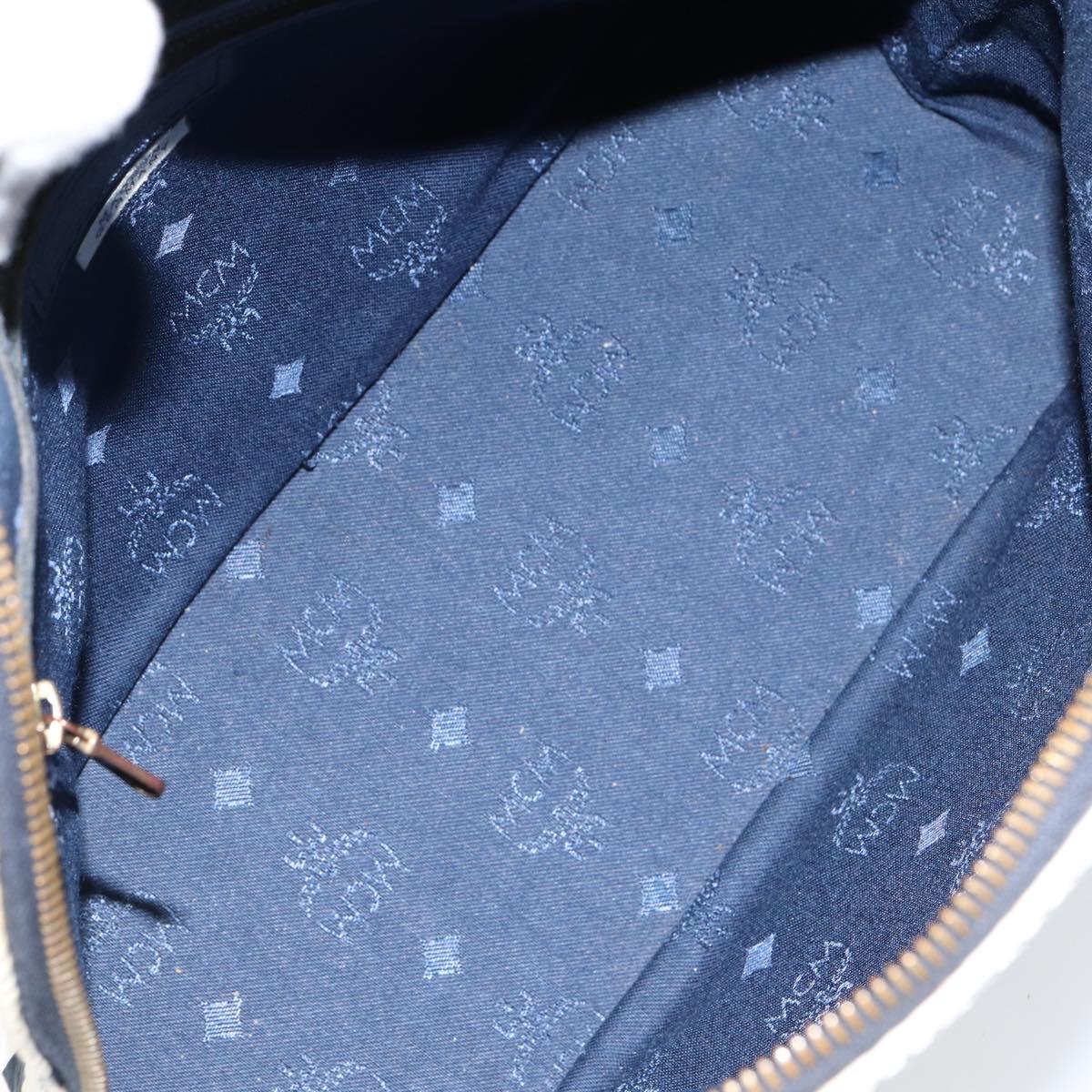 MCM Logogram Vicetos Hand Bag PVC Leather White Gold Auth 155639