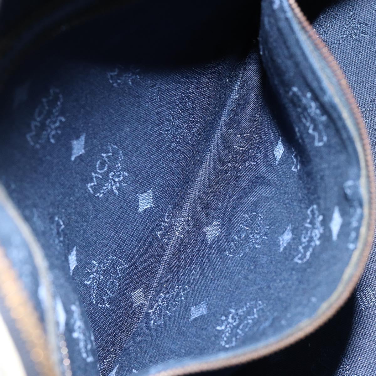 MCM Logogram Vicetos Hand Bag PVC Leather White Gold Auth 155639