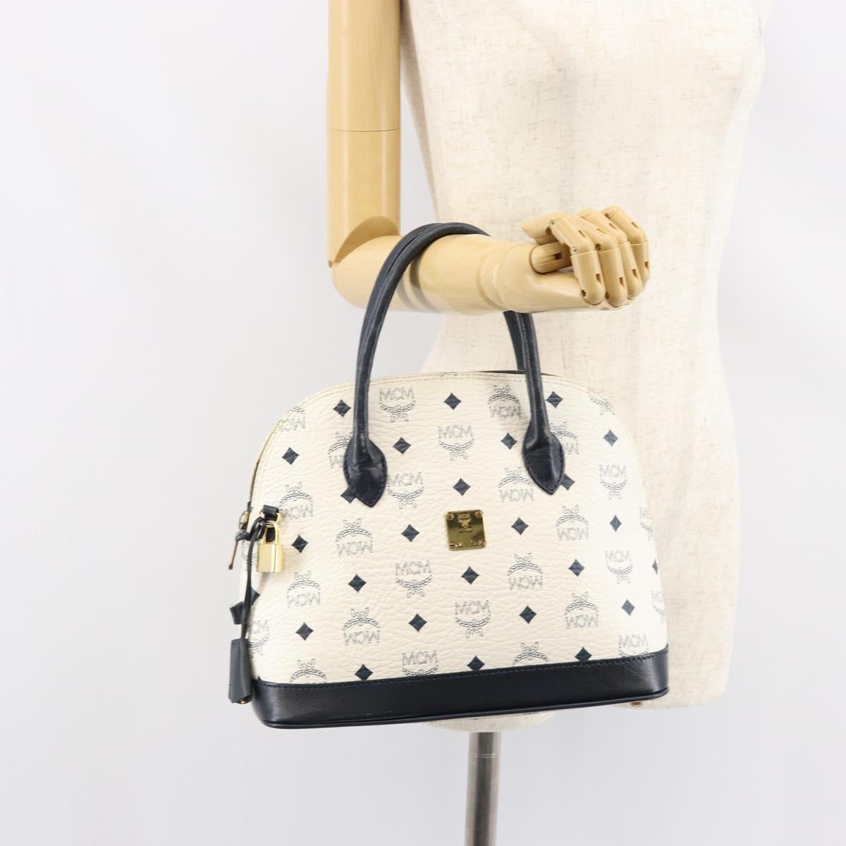 MCM Logogram Vicetos Hand Bag PVC Leather White Gold Auth 155639