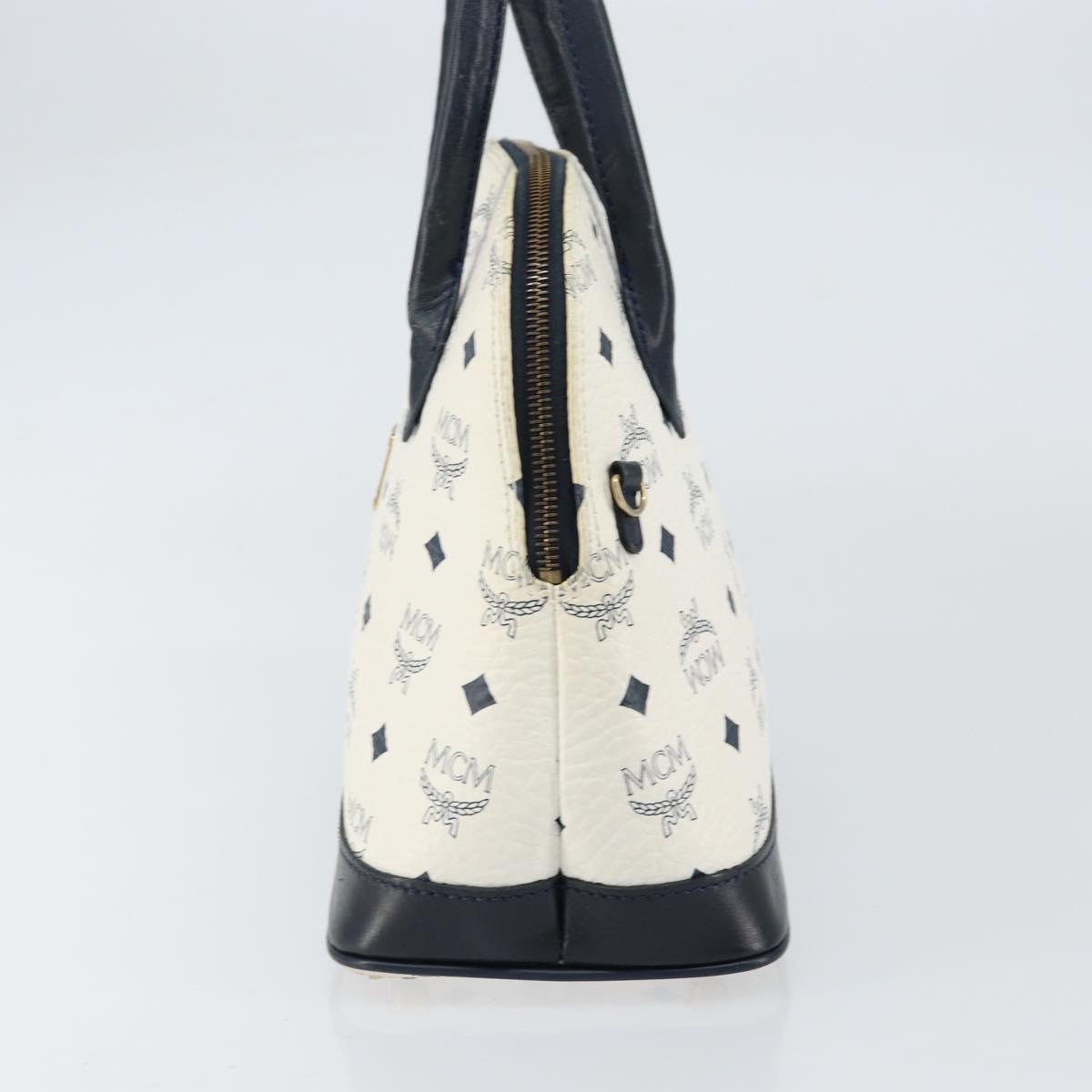 MCM Logogram Vicetos Hand Bag PVC Leather White Gold Auth 155639