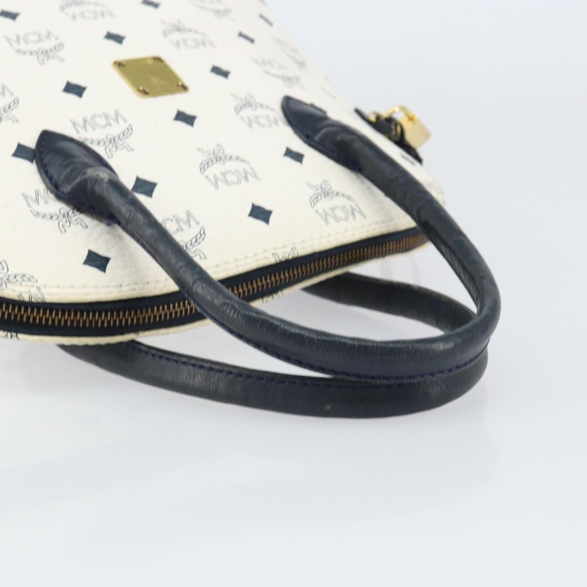 MCM Logogram Vicetos Hand Bag PVC Leather White Gold Auth 155639