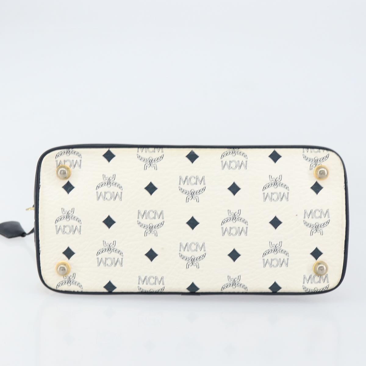 MCM Logogram Vicetos Hand Bag PVC Leather White Gold Auth 155639