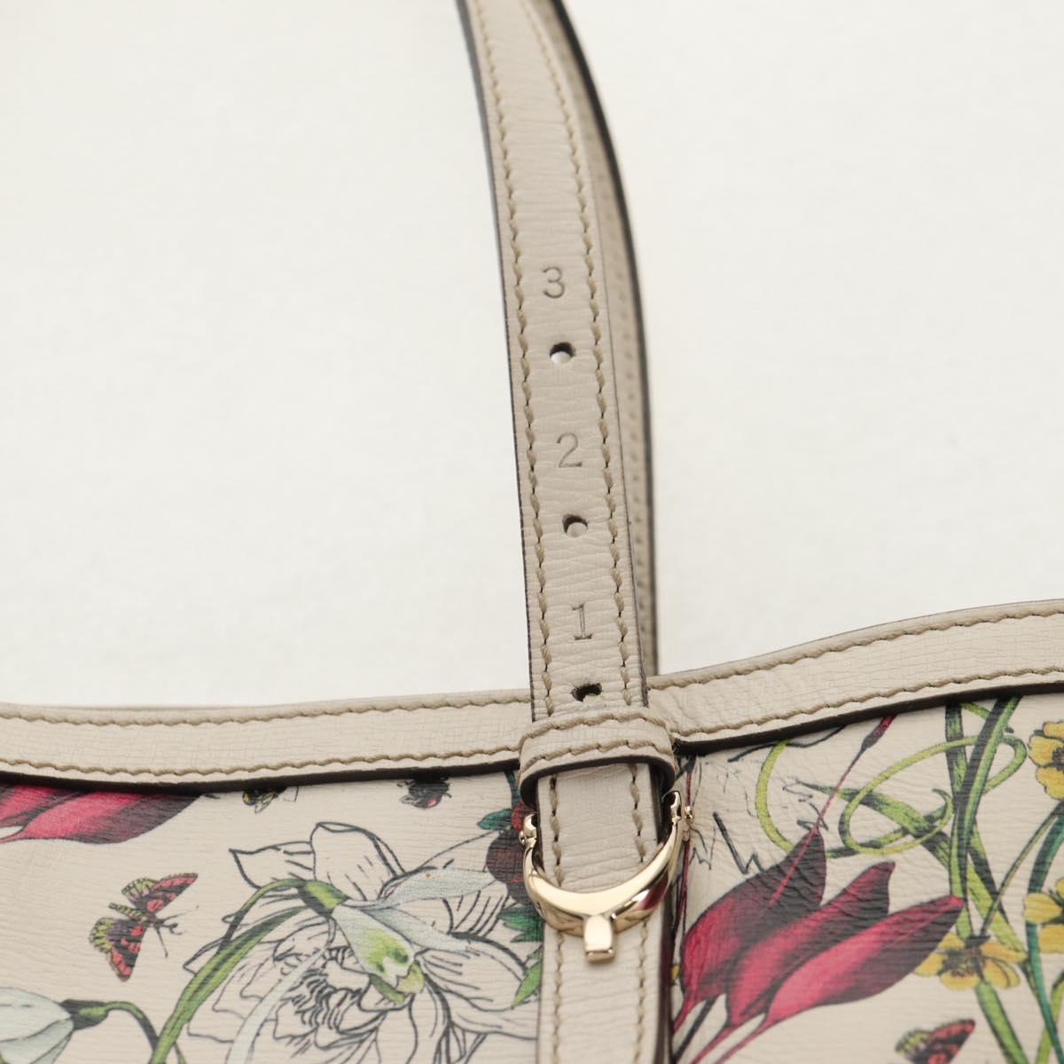 GUCCI Flora Tote Bag Leather White Gold 336777 Auth 155641V