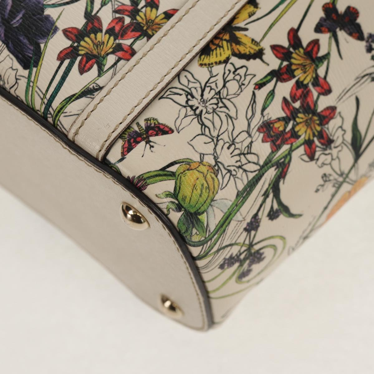 GUCCI Flora Tote Bag Leather White Gold 336777 Auth 155641V