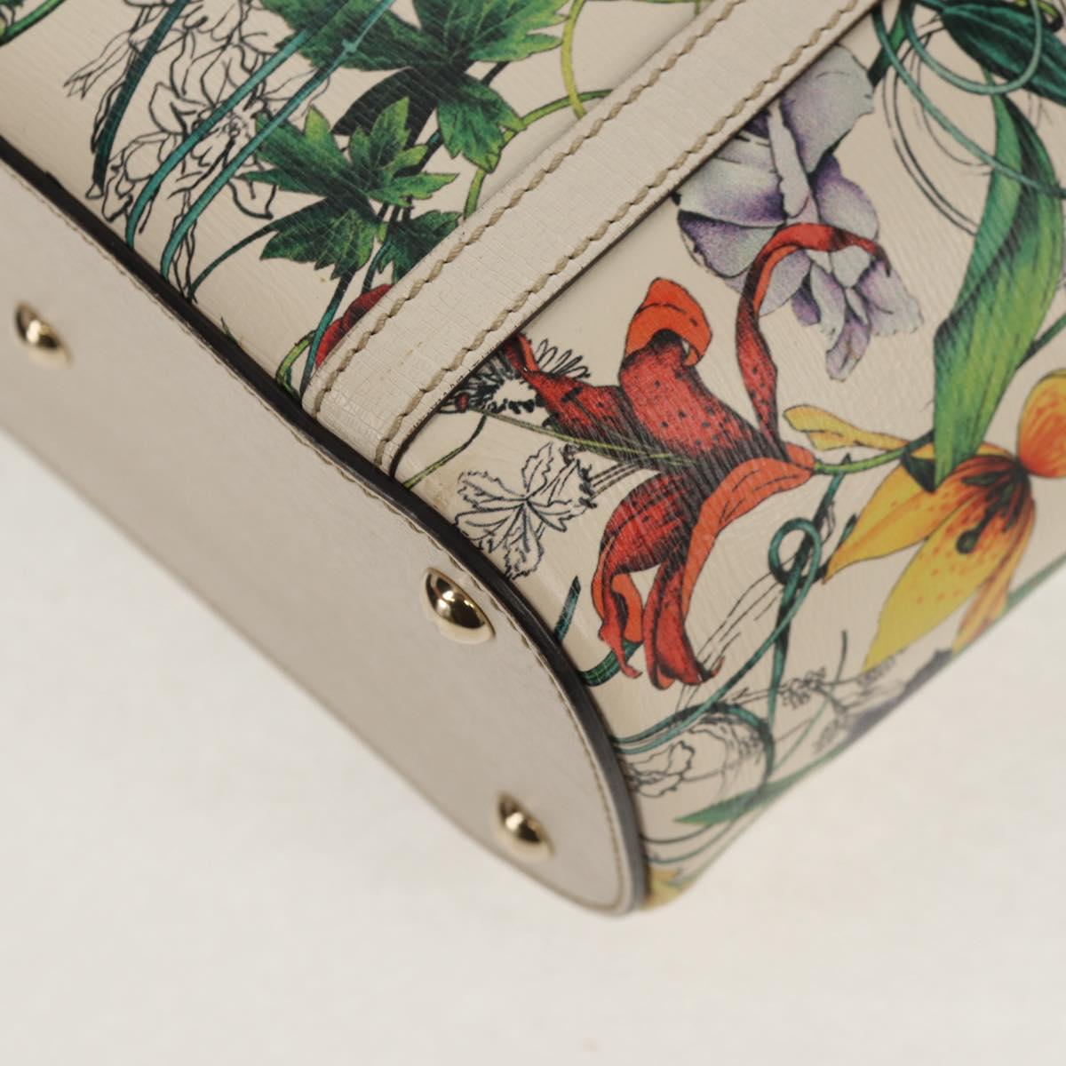 GUCCI Flora Tote Bag Leather White Gold 336777 Auth 155641V