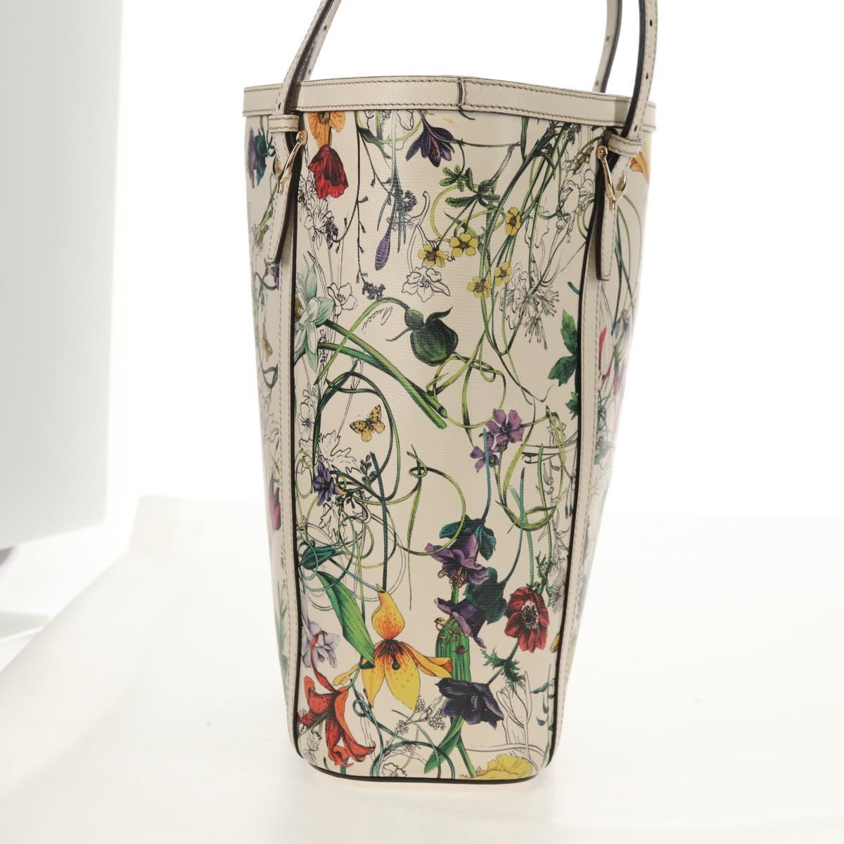 GUCCI Flora Tote Bag Leather White Gold 336777 Auth 155641V