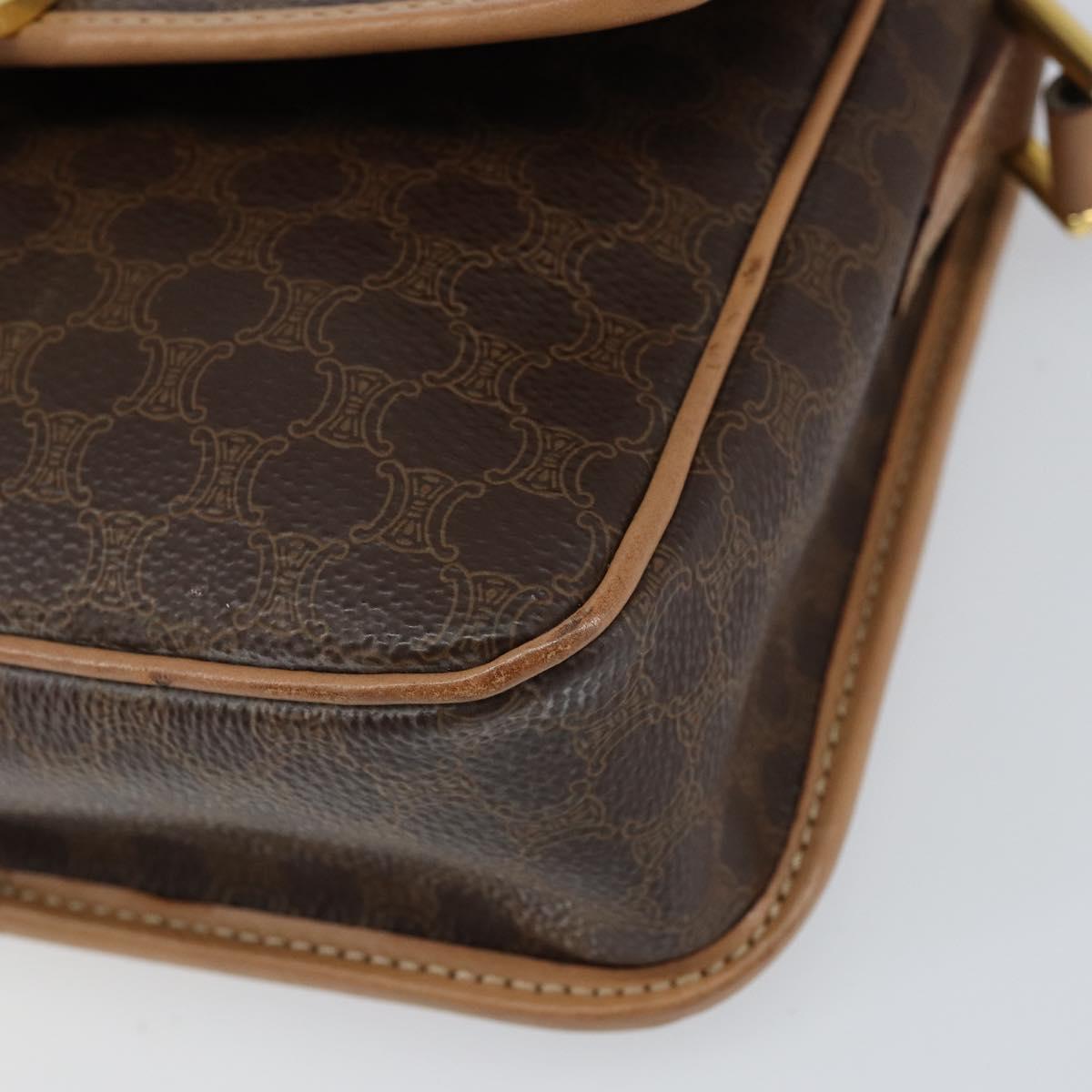 CELINE Macadam Canvas Shoulder Bag PVC Leather Brown Gold Auth 155643