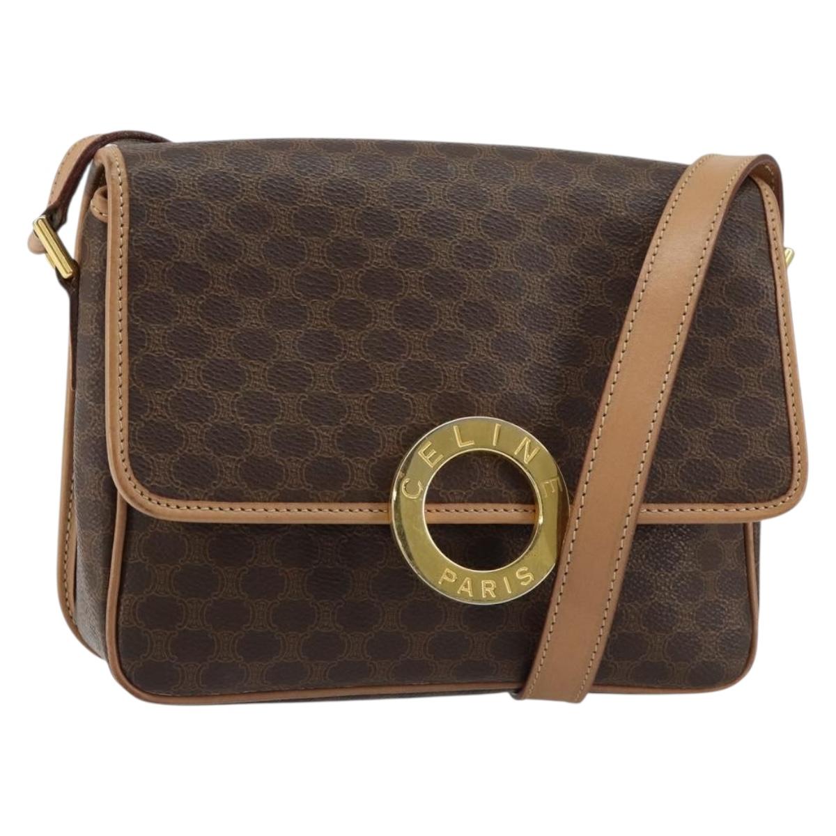 CELINE Macadam Canvas Shoulder Bag PVC Leather Brown Gold Auth 155643