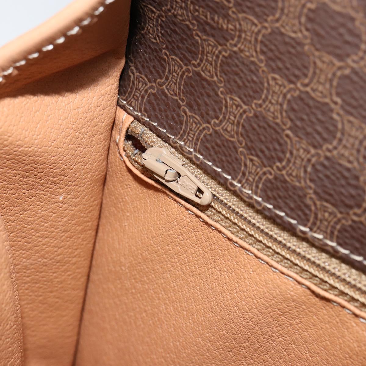 CELINE Macadam Canvas Shoulder Bag PVC Leather Brown Gold Auth 155643