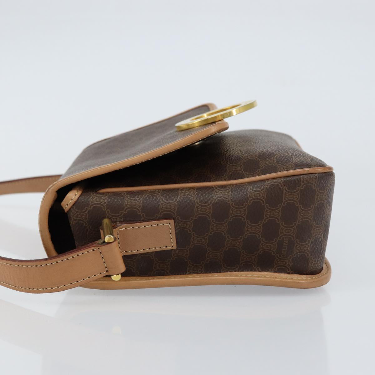 CELINE Macadam Canvas Shoulder Bag PVC Leather Brown Gold Auth 155643