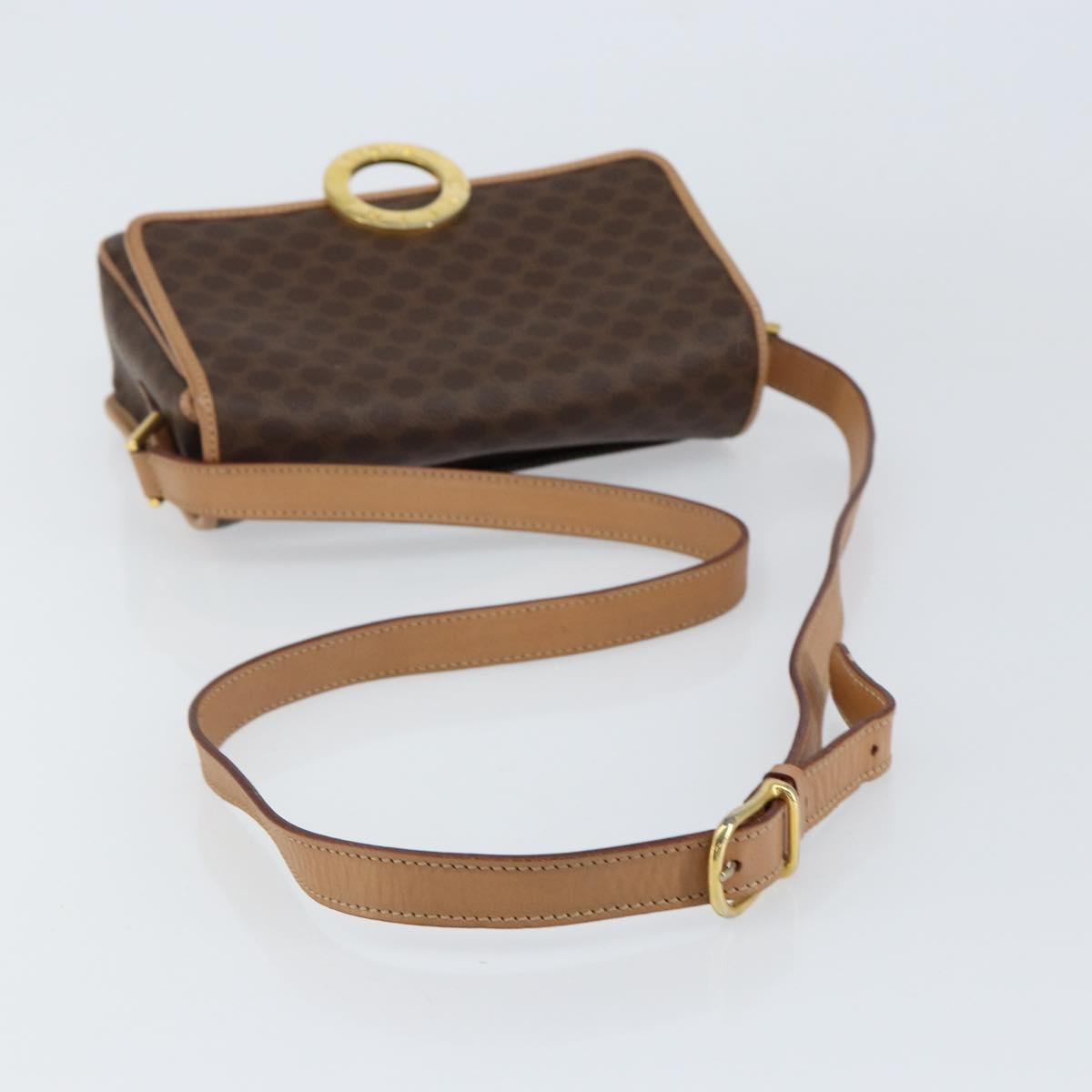 CELINE Macadam Canvas Shoulder Bag PVC Leather Brown Gold Auth 155643