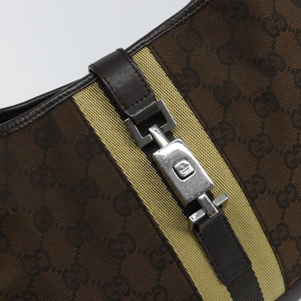 GUCCI GG Canvas Jackie Shoulder Bag Brown Silver 00963 Auth 155647