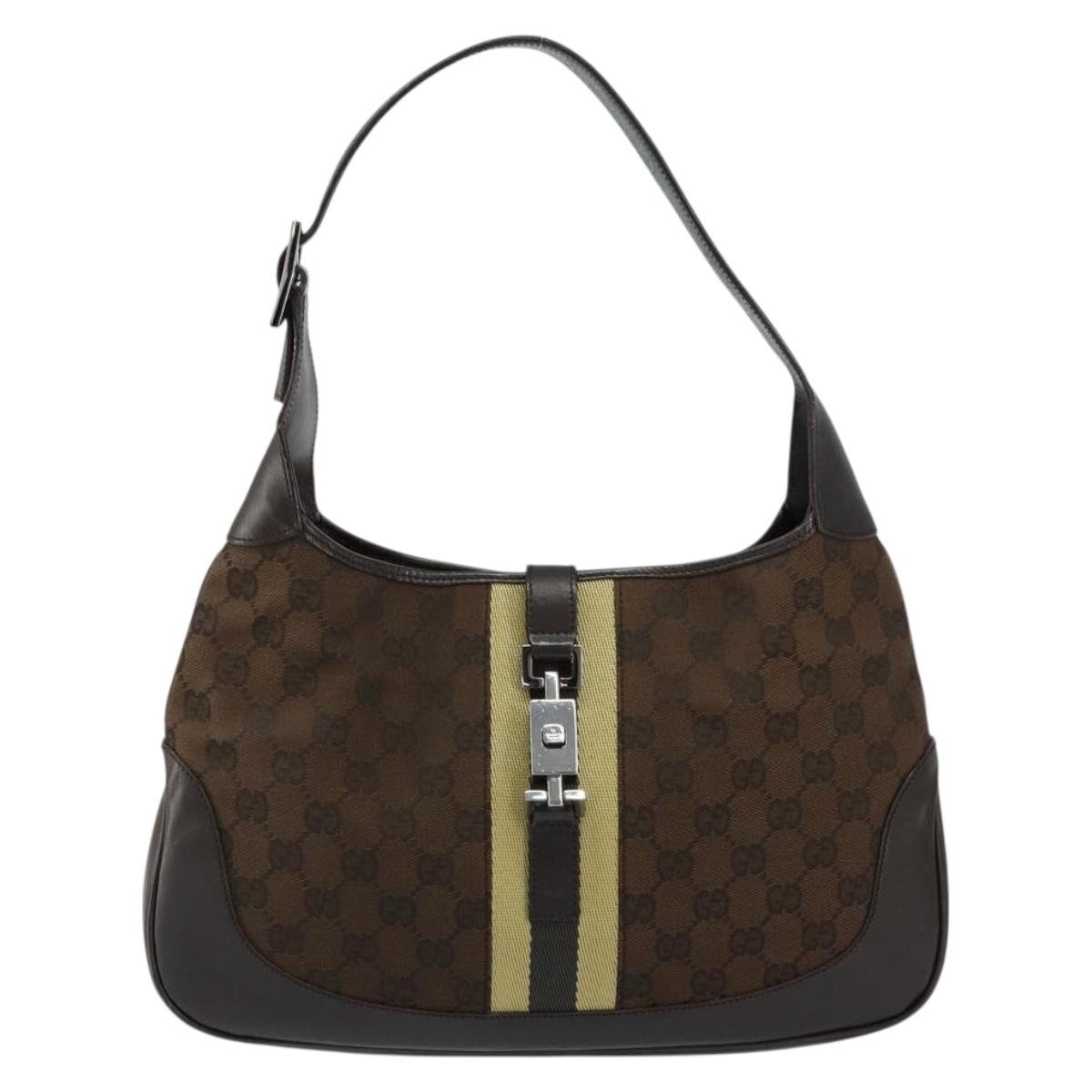 GUCCI GG Canvas Jackie Shoulder Bag Brown Silver 00963 Auth 155647