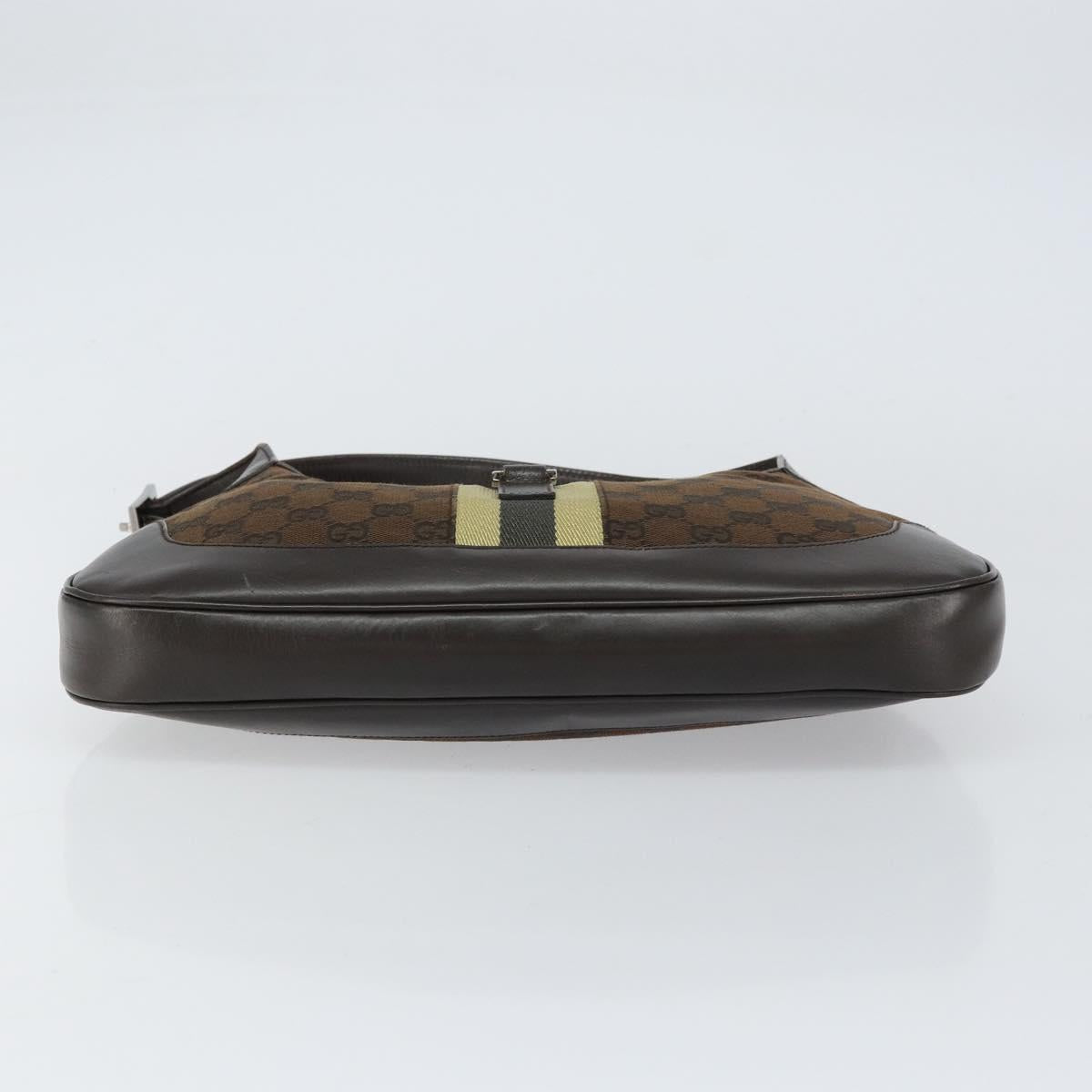 GUCCI GG Canvas Jackie Shoulder Bag Brown Silver 00963 Auth 155647