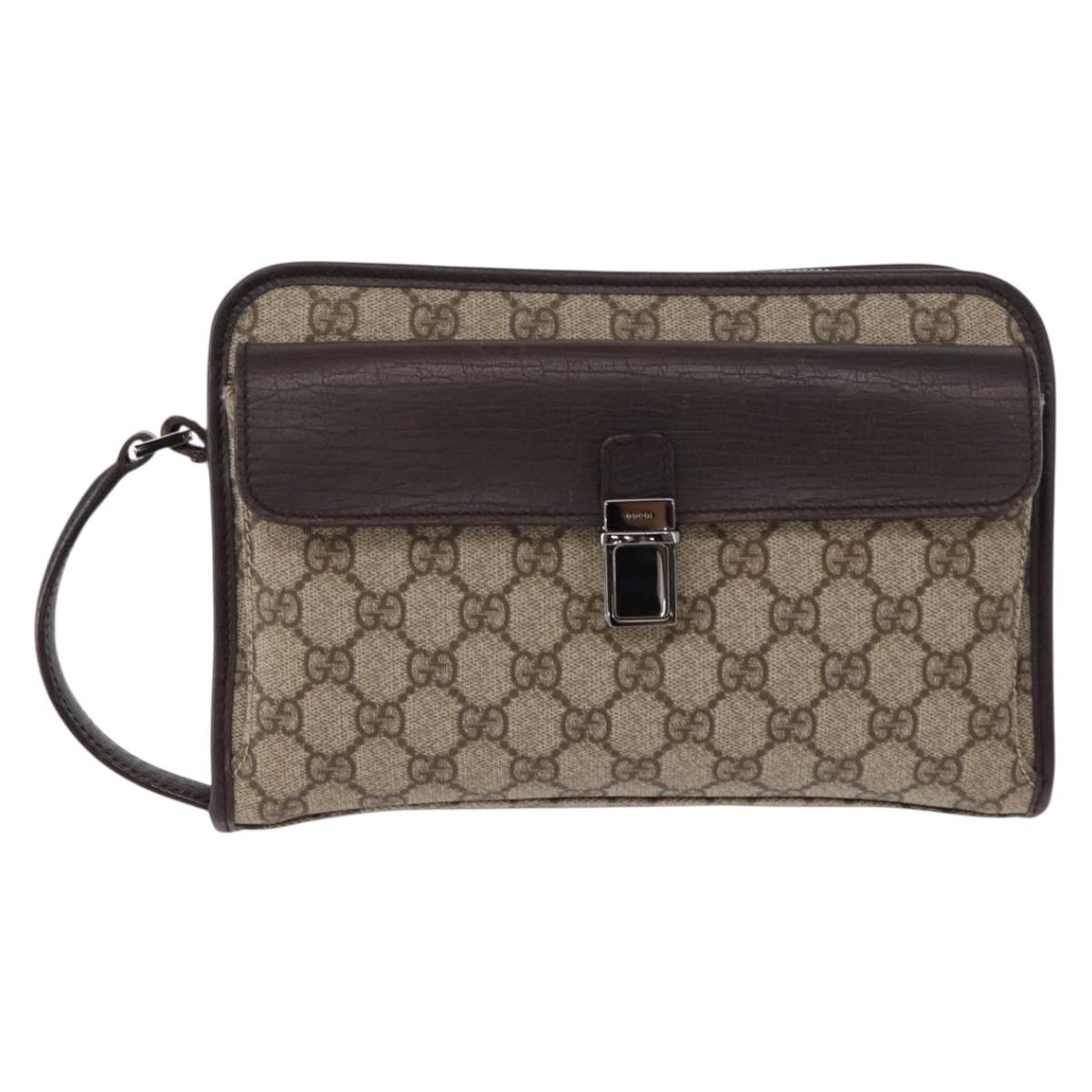 GUCCI GG Supreme Clutch Bag PVC Beige Silver 108844 Auth 155648