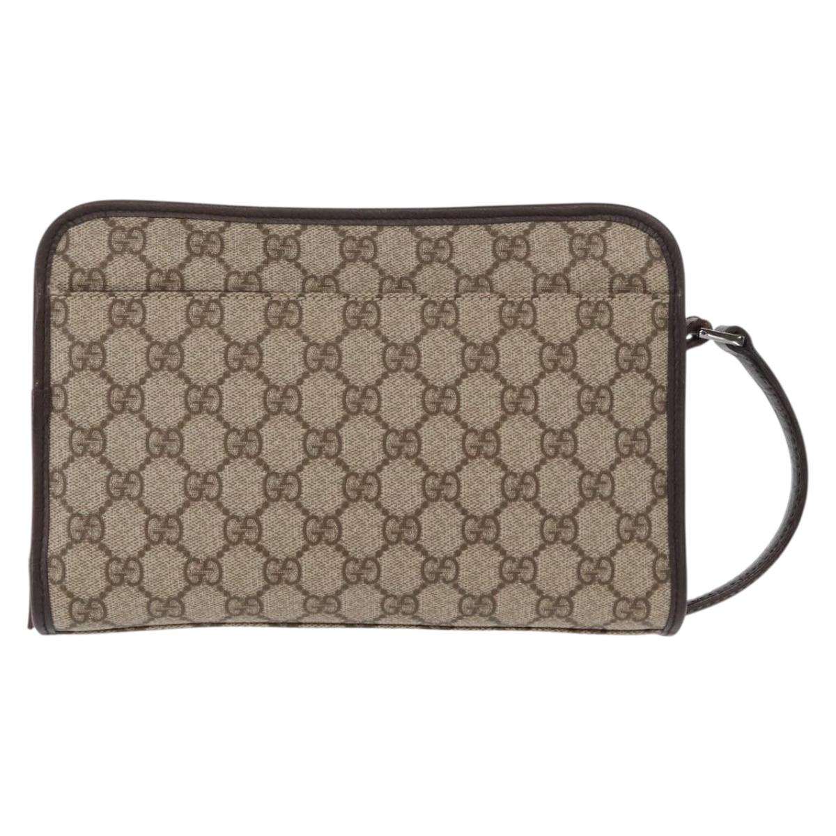 GUCCI GG Supreme Clutch Bag PVC Beige Silver 108844 Auth 155648
