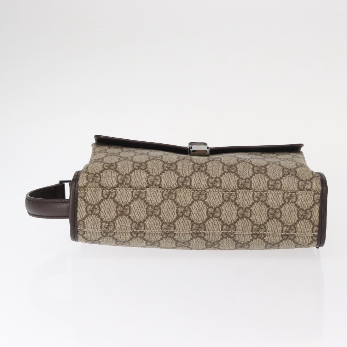 GUCCI GG Supreme Clutch Bag PVC Beige Silver 108844 Auth 155648