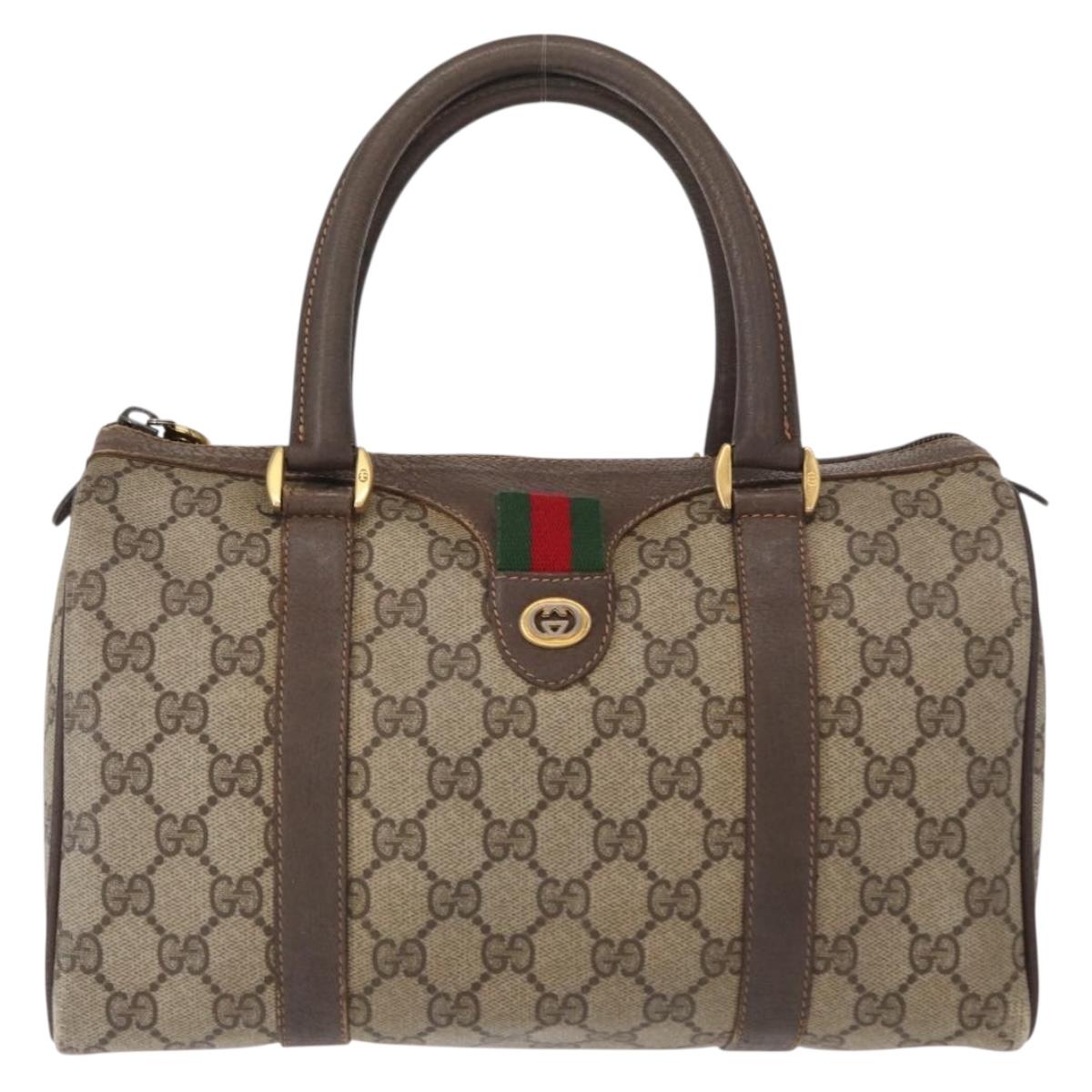 GUCCI GG Supreme Web Sherry Line Boston Bag PVC Beige Gold 40 02 006 Auth 155649