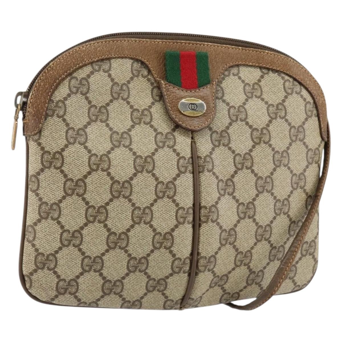 GUCCI GG Supreme Web Sherry Line Bag PVC Beige Gold 904 02 047 Auth 155650