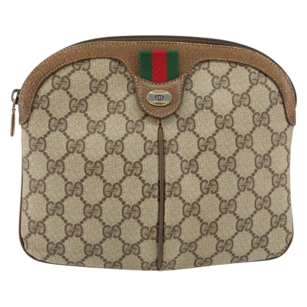 GUCCI GG Supreme Web Sherry Line Bag PVC Beige Gold 904 02 047 Auth 155650