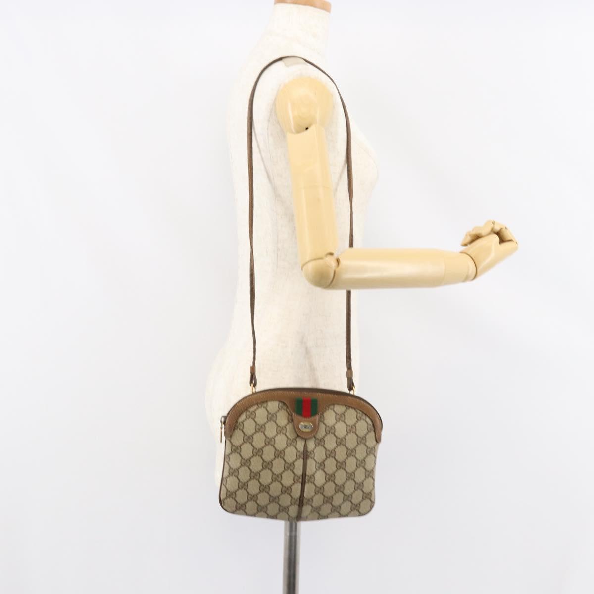 GUCCI GG Supreme Web Sherry Line Bag PVC Beige Gold 904 02 047 Auth 155650