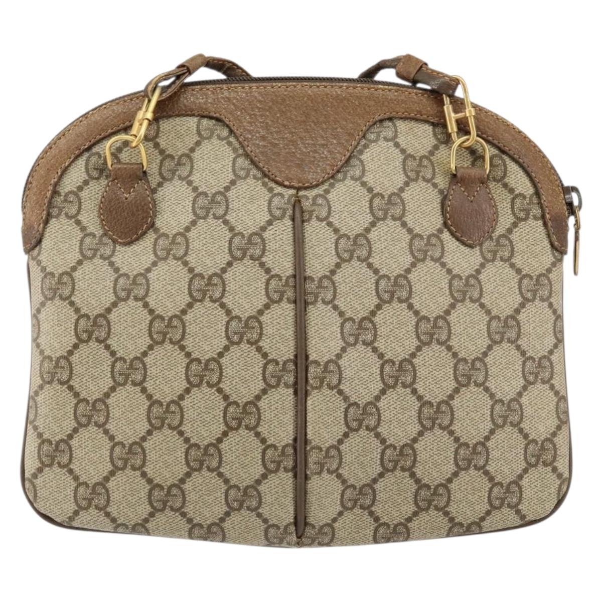 GUCCI GG Supreme Web Sherry Line Bag PVC Beige Gold 904 02 047 Auth 155650