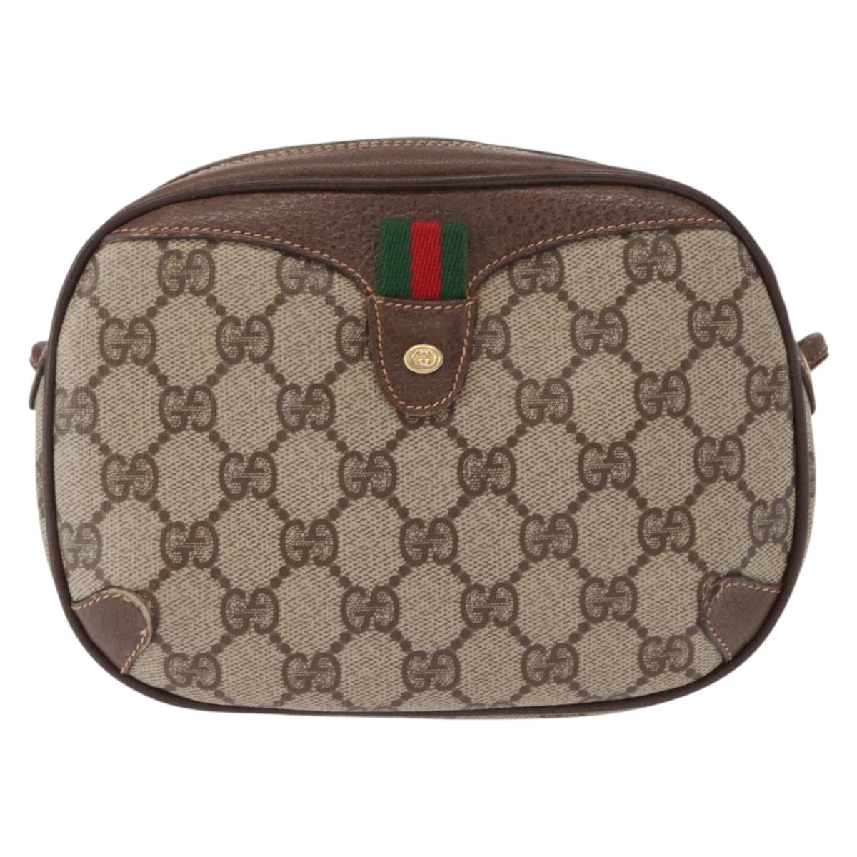 GUCCI GG Supreme Web Sherry Line Bag PVC Beige Gold 156 02 066 Auth 155651