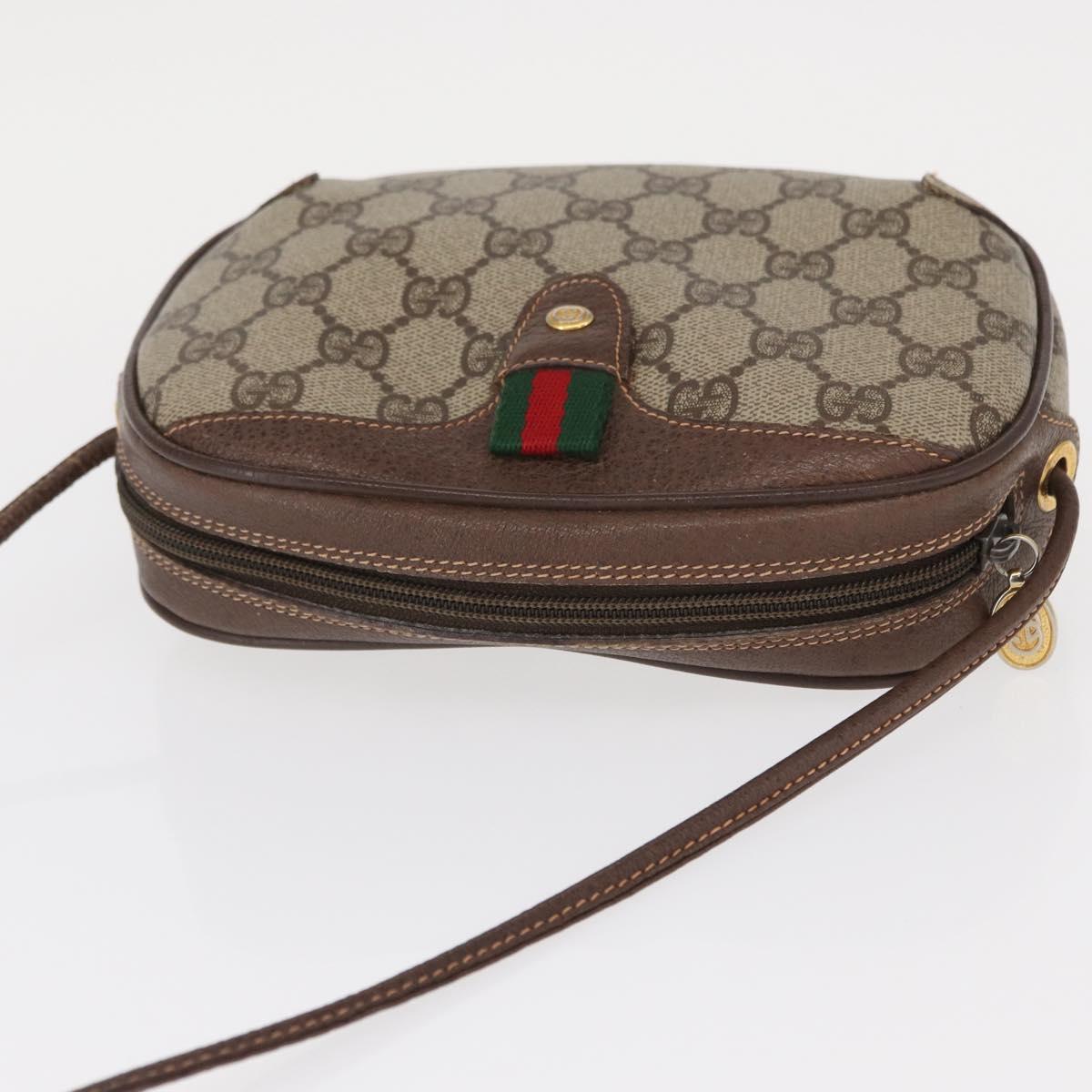 GUCCI GG Supreme Web Sherry Line Bag PVC Beige Gold 156 02 066 Auth 155651