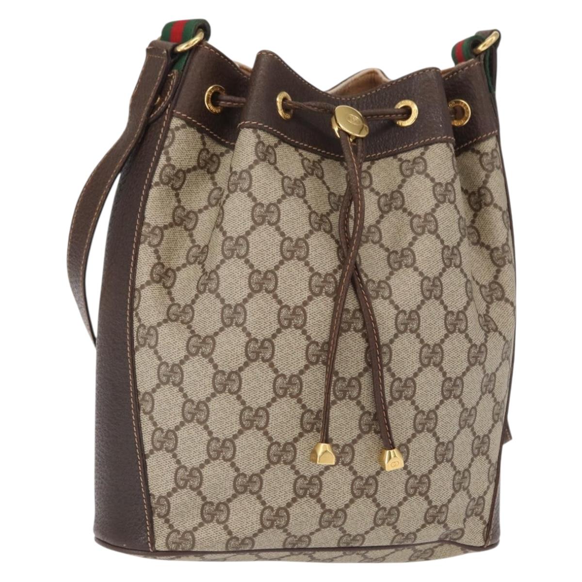 GUCCI GG Supreme Web Sherry Line Bag PVC Beige Gold 164 02 034 Auth 155652