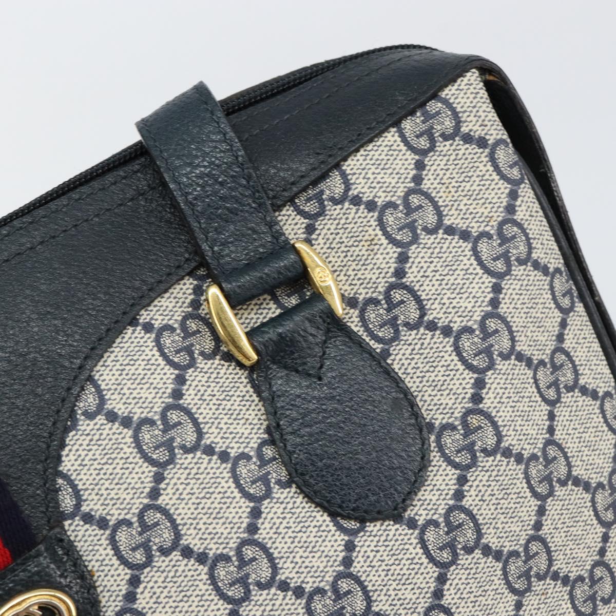 GUCCI GG Supreme Sherry Line Hand Bag PVC Navy Red 41 02 079 Auth 155654