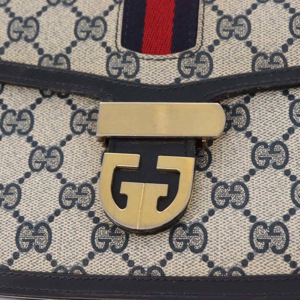 GUCCI GG Supreme Sherry Line Shoulder Bag PVC Navy Gold Red Auth 155655