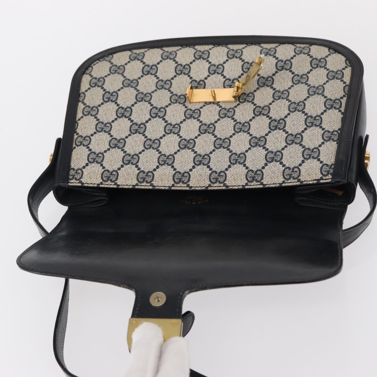 GUCCI GG Supreme Sherry Line Shoulder Bag PVC Navy Gold Red Auth 155655