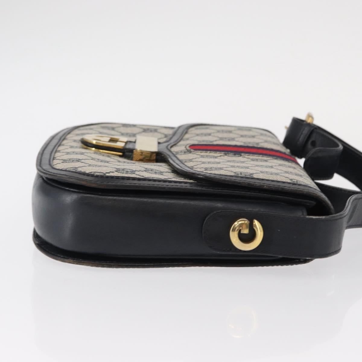 GUCCI GG Supreme Sherry Line Shoulder Bag PVC Navy Gold Red Auth 155655