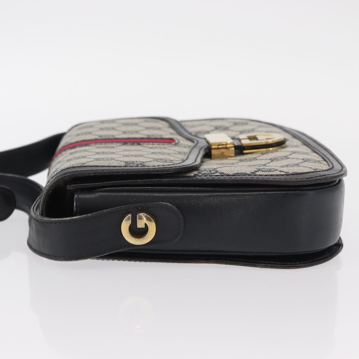 GUCCI GG Supreme Sherry Line Shoulder Bag PVC Navy Gold Red Auth 155655