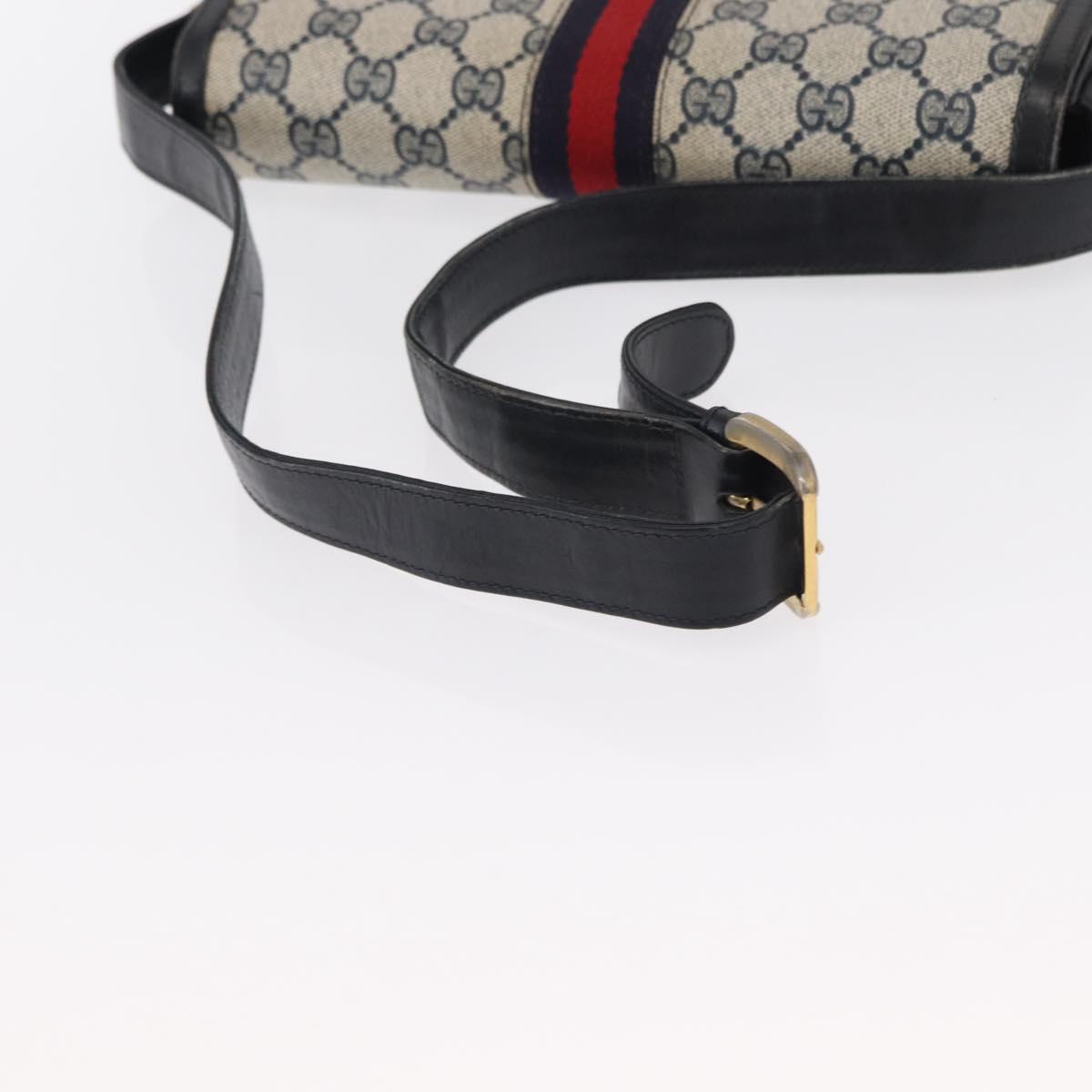 GUCCI GG Supreme Sherry Line Shoulder Bag PVC Navy Gold Red Auth 155655