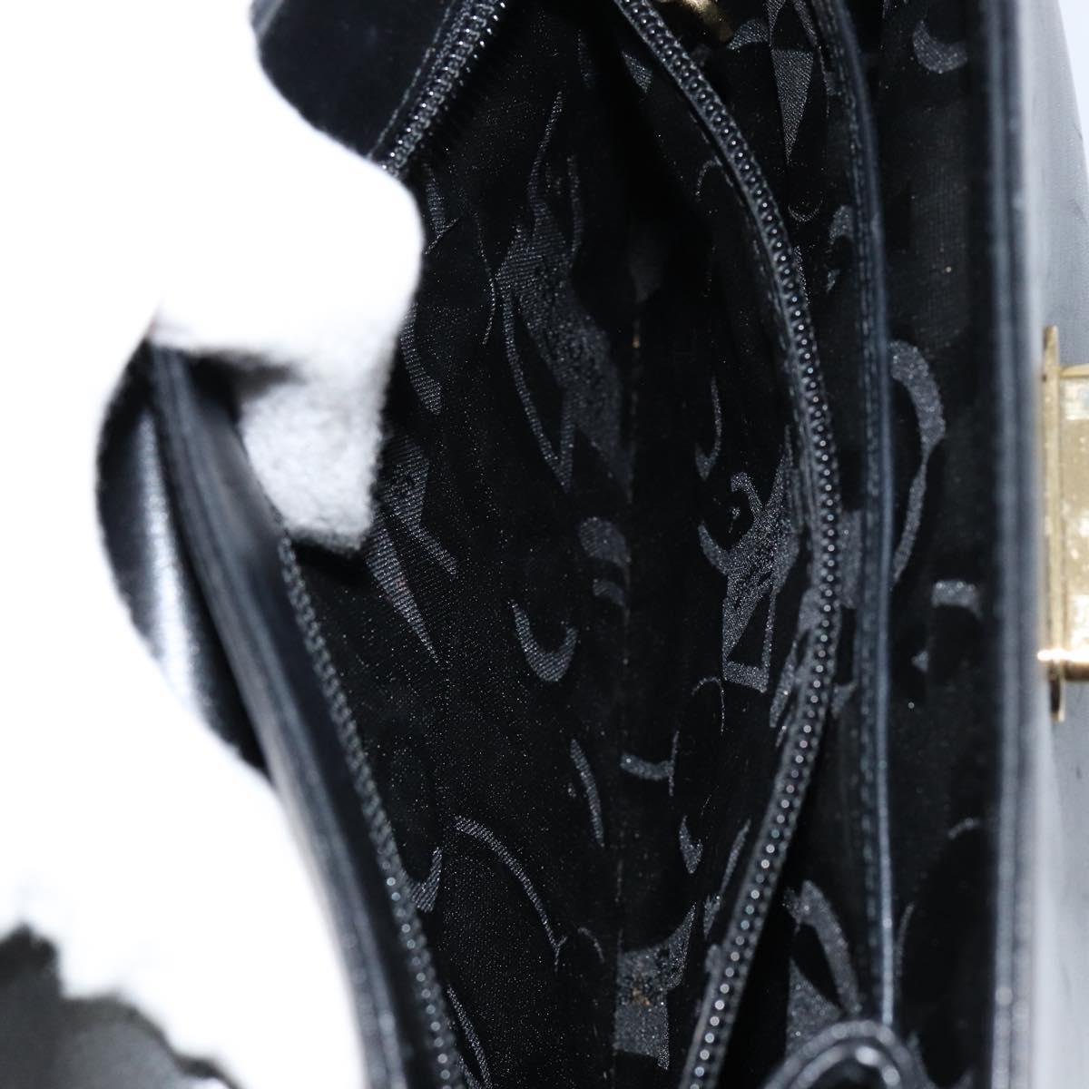 Salvatore Ferragamo Gancini Hand Bag Leather Black Gold Auth 155657