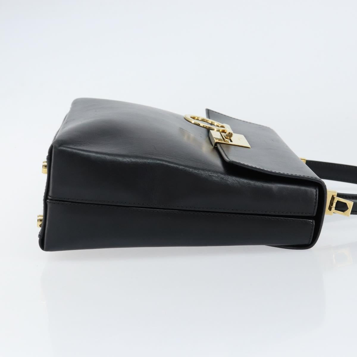 Salvatore Ferragamo Gancini Hand Bag Leather Black Gold Auth 155657