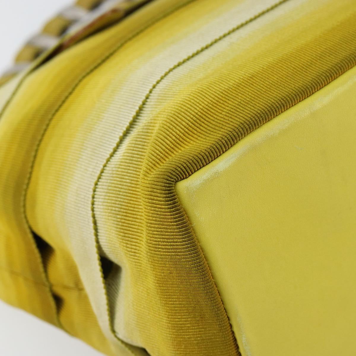 Salvatore Ferragamo Vala Chain Tote Bag Canvas Yellow Silver Auth 155658