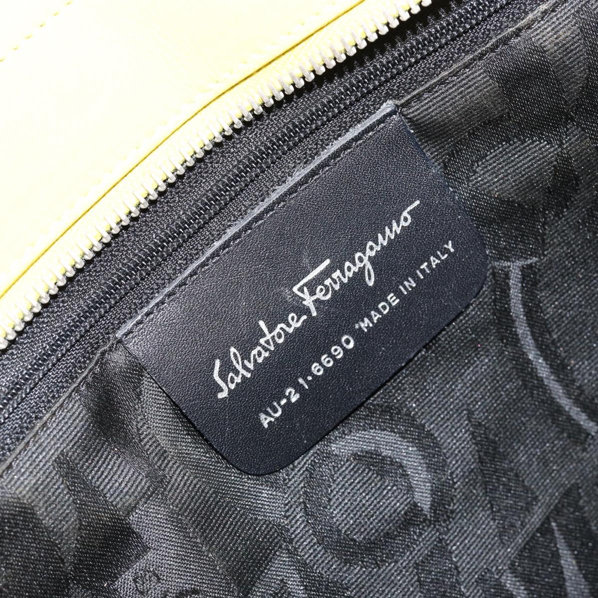 Salvatore Ferragamo Vala Chain Tote Bag Canvas Yellow Silver Auth 155658