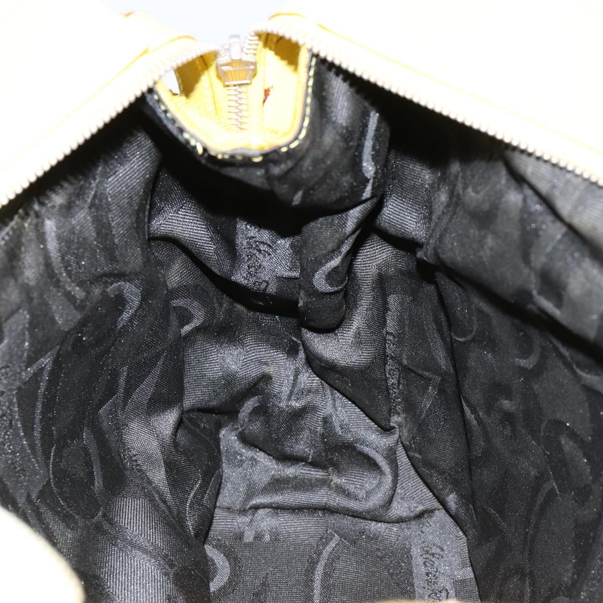 Salvatore Ferragamo Vala Chain Tote Bag Canvas Yellow Silver Auth 155658