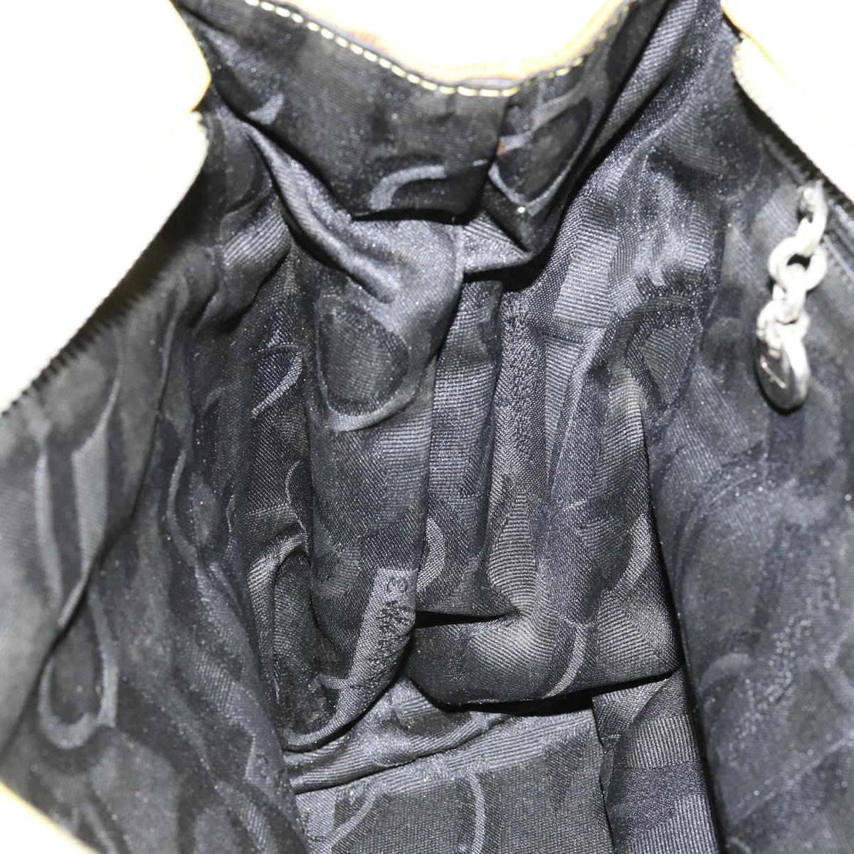 Salvatore Ferragamo Vala Chain Tote Bag Canvas Yellow Silver Auth 155658