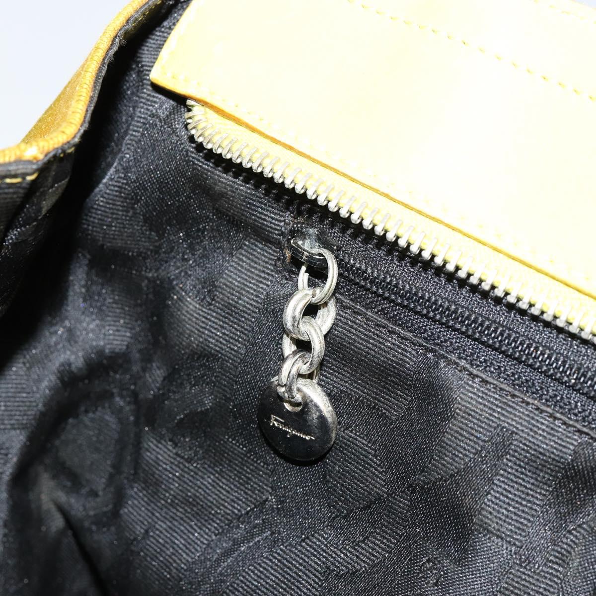 Salvatore Ferragamo Vala Chain Tote Bag Canvas Yellow Silver Auth 155658