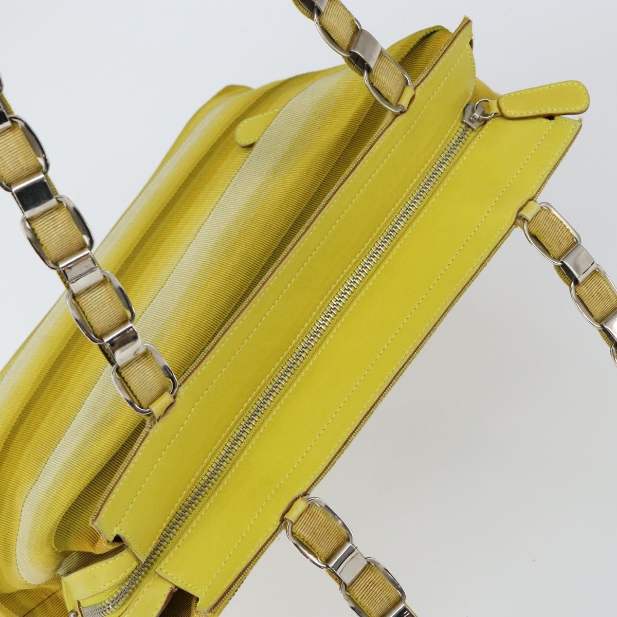 Salvatore Ferragamo Vala Chain Tote Bag Canvas Yellow Silver Auth 155658