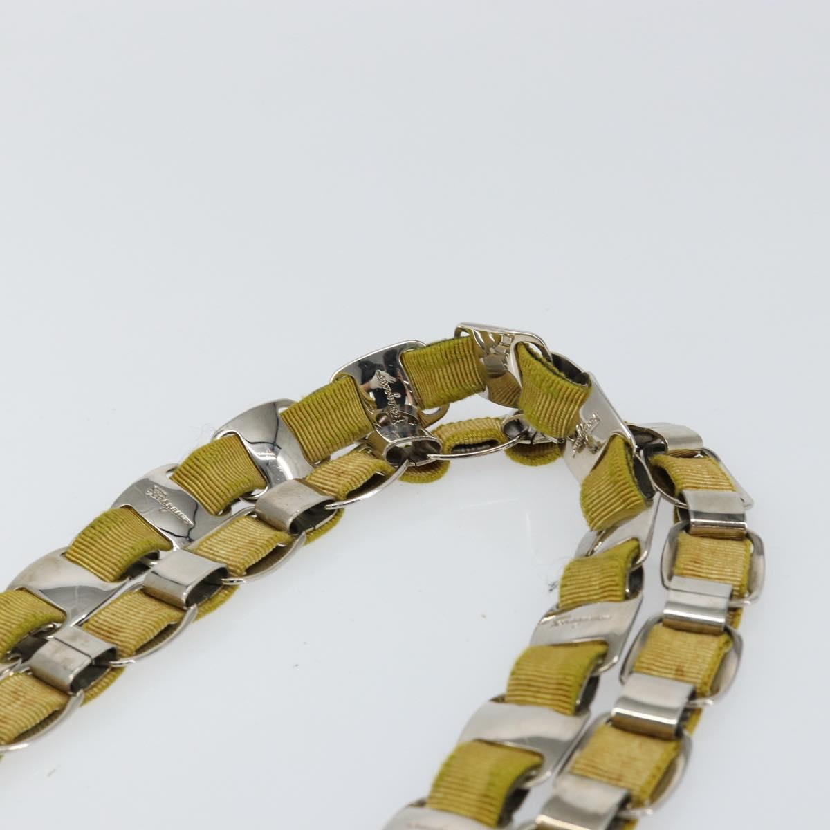 Salvatore Ferragamo Vala Chain Tote Bag Canvas Yellow Silver Auth 155658