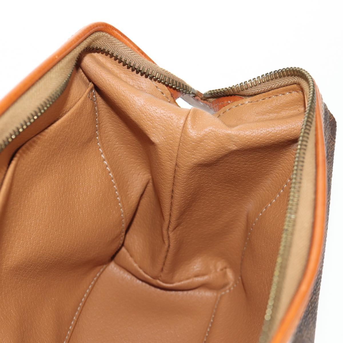 CELINE Macadam Canvas Pouch PVC Leather Brown Gold Auth 155659V