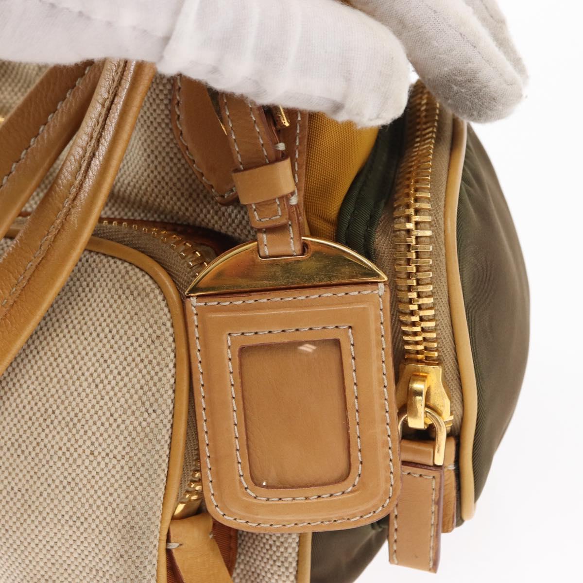 PRADA Hand Bag Canvas Beige Gold Auth 155660